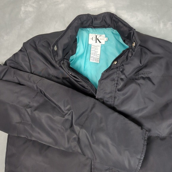 Vintage Calvin Klein Wool Down Jacket Women Small Black Pockets Snap Puffer READ - Picture 1 of 15